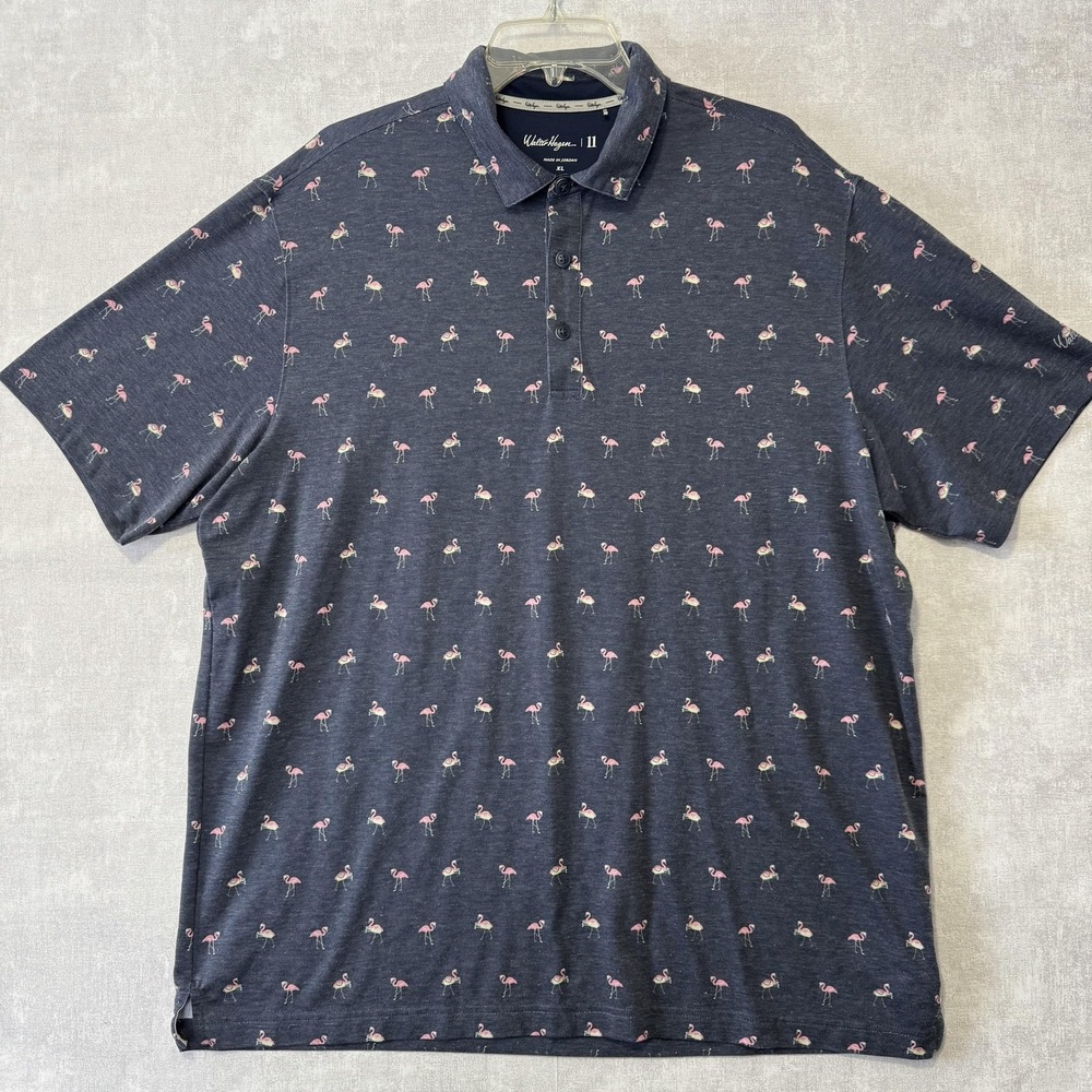 Walter Hagen Polo Shirt Mens XL Blue Flamingo Golf Performance Short Sleeve